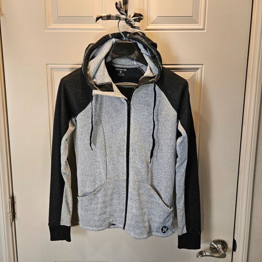 Hurley Men’s Gray & Black Full-Zip Hoodie – Size Small